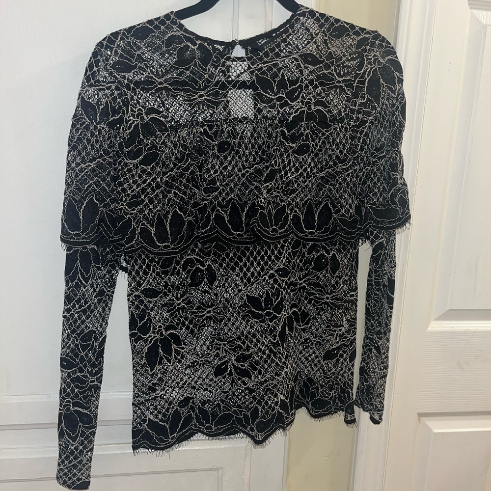 Zara Black and White Lace Blouse